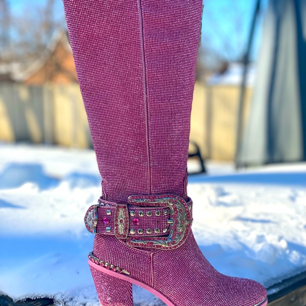 Dolls kill rhinestone pink boots